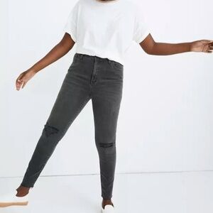 Madewell Curvy High Rise Skinny Black Distressed High Waist Stretch Jean